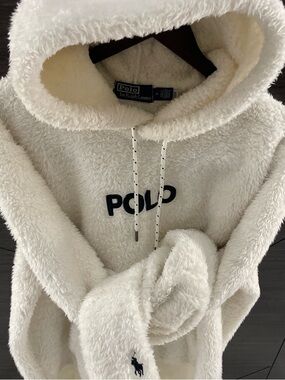 Polo by Ralph Lauren Cream Sherpa Hoodie with Navy POLO Logo